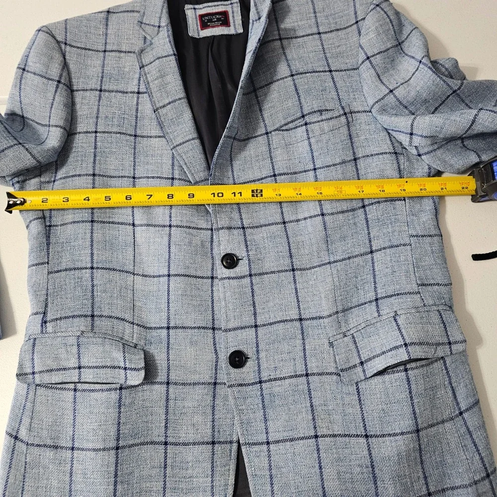 UNTUCKit Bierzo Blazer 42R Blue Windowpane Linen Wool Lanificio F.G Italy Luxury